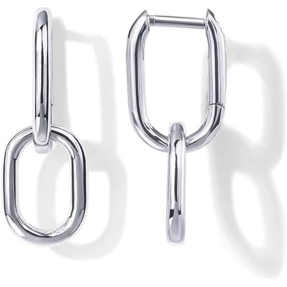 14K White Gold Convertible Link Earrings Women Paperclip Link Chain Drop Dangle